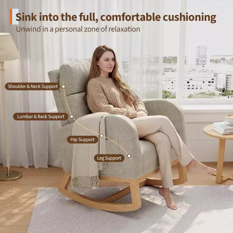 Moderner Schaukelstuhl mit Kissen & Seitentaschen, für Wohnzimmer, Schlafzimmer