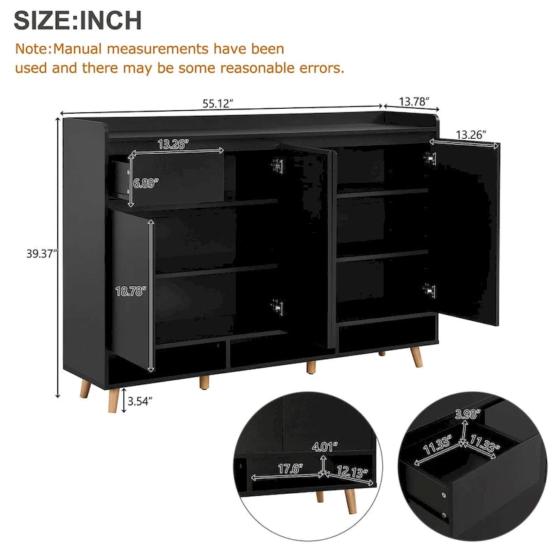 Eleganter, moderner Schuhschrank mit verstellbaren Einlegeböden, minimalistischer Haushalts-Organizer mit Massivholzbeinen