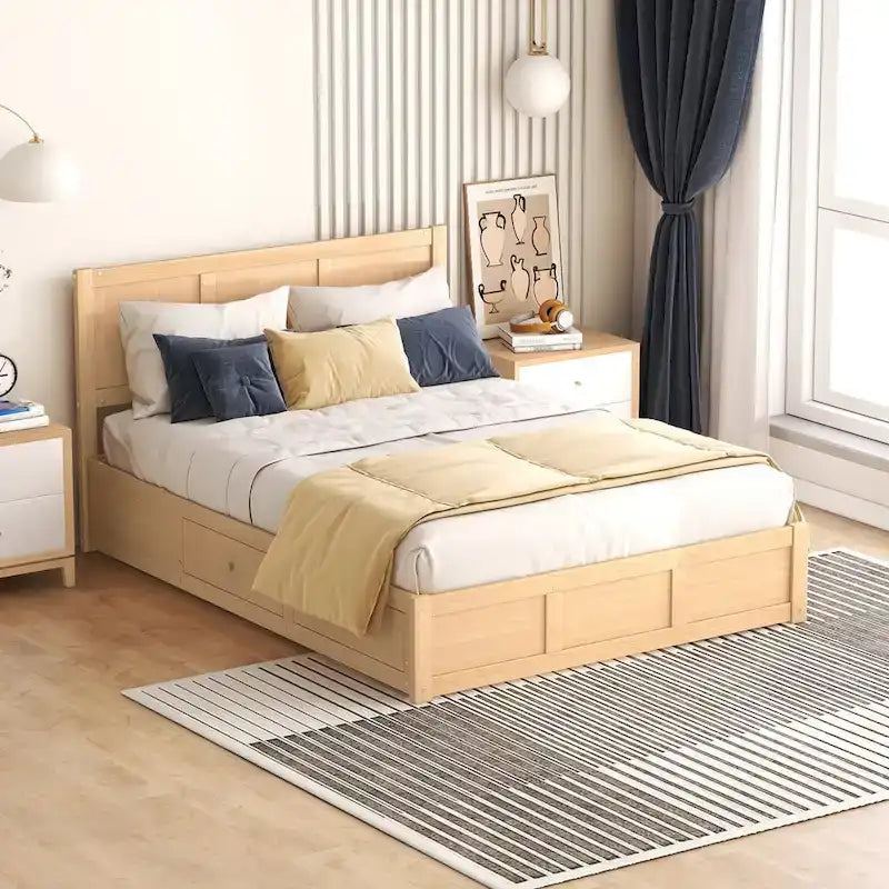 Holz-Plattformbett mit Stauraum und 2 Schubladen