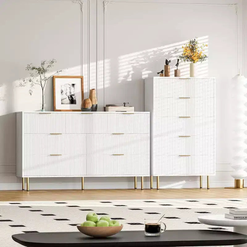 COZONY 6-Schubladen-Kommode mit geriffeltem Design, moderner Holz-Aufbewahrungsschrank, breite Schubladenkommode für Schlafzimmer, Wohnzimmer und Eingangsbereich