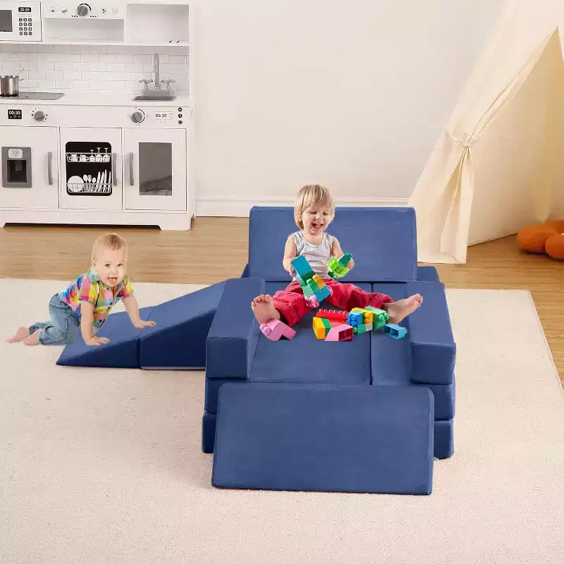 Indoor-Klettersofa, 12-teilige modulare Spielcouch mit quadratischem Bällebad & Kletterrampe, Kissen-Spielset