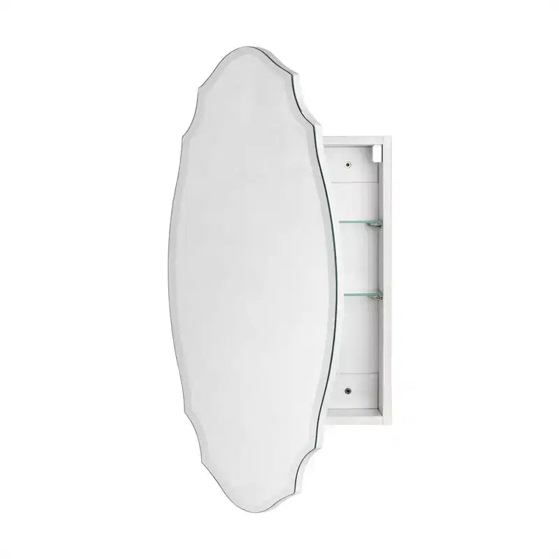 50,8 cm B x 76,2 cm H unregelmäßig geformter, rahmenloser Apothekerschrank mit Facettenschliff, Aufputzmontage, mit Spiegel