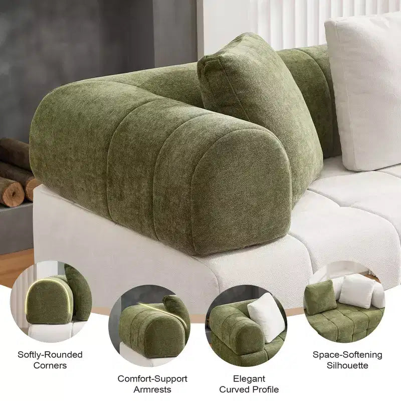 280 cm breites, modulares 4-Sitzer-Sofa aus Chenille im Colorblock-Design mit geschwungenen Armlehnen