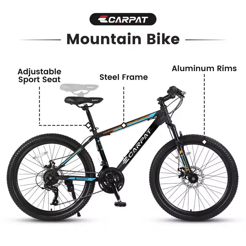 Okak 26 Zoll Mountainbike mit 21 Gängen und Scheibenbremsen, Kinder-Dirtbike mit Rahmen aus kohlenstoffreichem Stahl, Herrenfahrrad für Erwachsene & Jugendliche