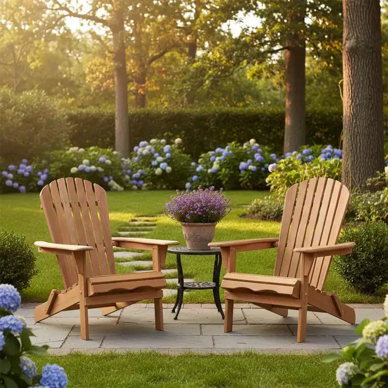 2er-Set klappbare Adirondack-Gartenstühle aus Holz mit Rückenlehne, Holz-Terrassenstuhl für Garten und Hinterhof