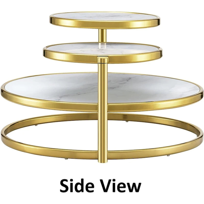 Runder Couchtisch aus gehärtetem Glas mit 3 Ebenen und um 360 Grad drehbarer Tischplatte