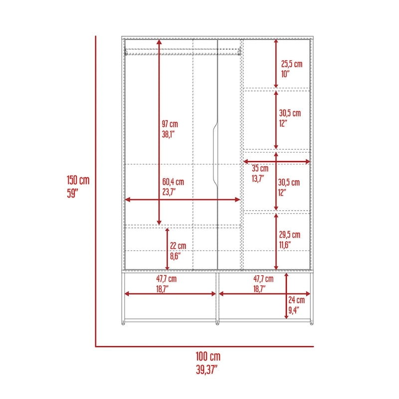 FM Furniture Rose Doppelschrank mit Kleiderstange