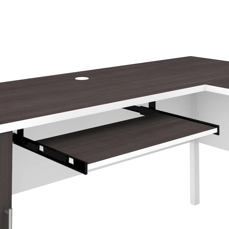 Bush Furniture Somerset 60 Zoll breiter L-förmiger Schreibtisch mit Aufsatzregal und Stauraum