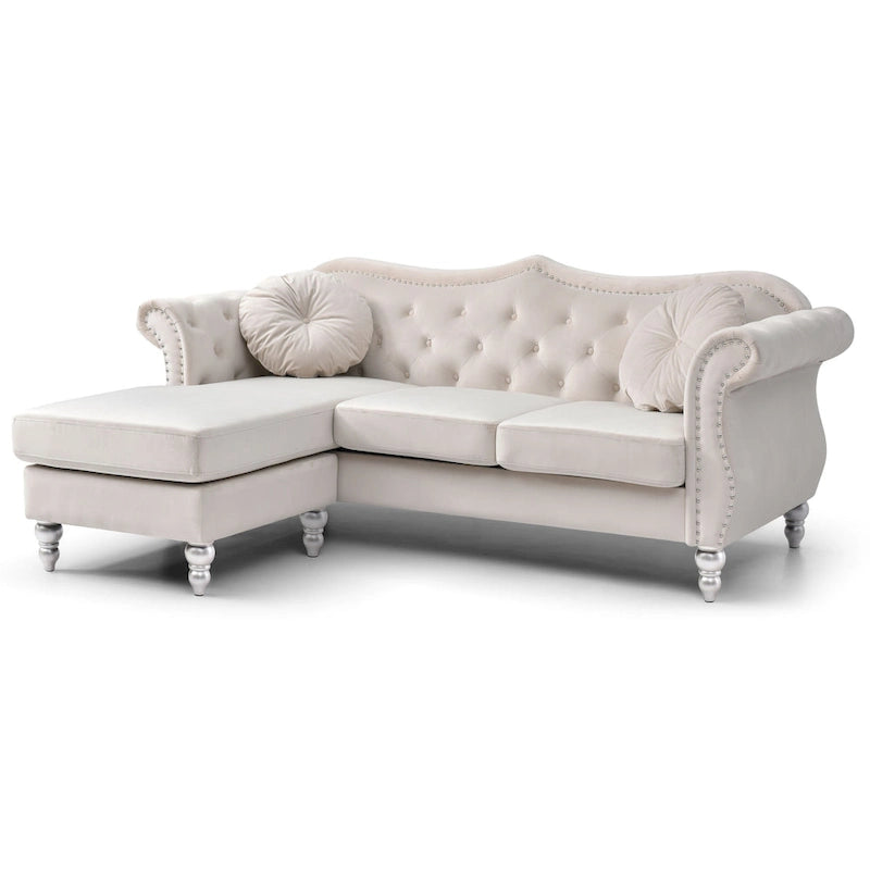 Hollywood-Samtsofa mit beidseitig montierbarer Chaiselongue