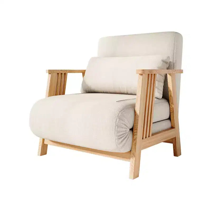 ATJafurn umwandelbarer Akzent-Armlehnstuhl aus Stoff mit Polsterung, Futon-Sessel, Schlafsofa mit Massivholzrahmen für Schlaf- und Wohnzimmer, Beige