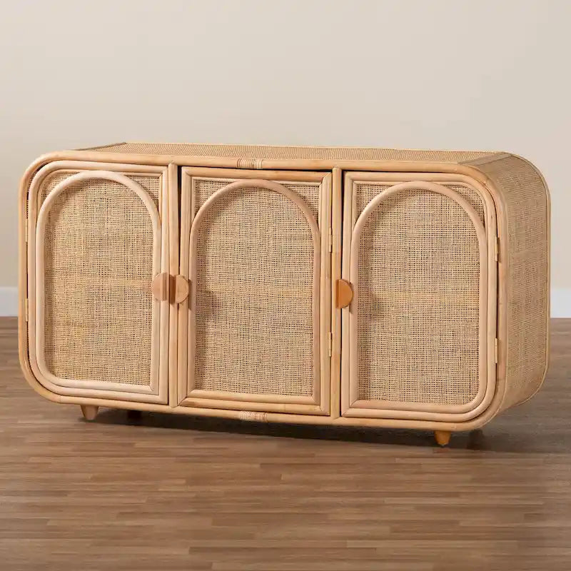 Evania Bohemian Natur-Rattan-Schrank mit 3 Türen