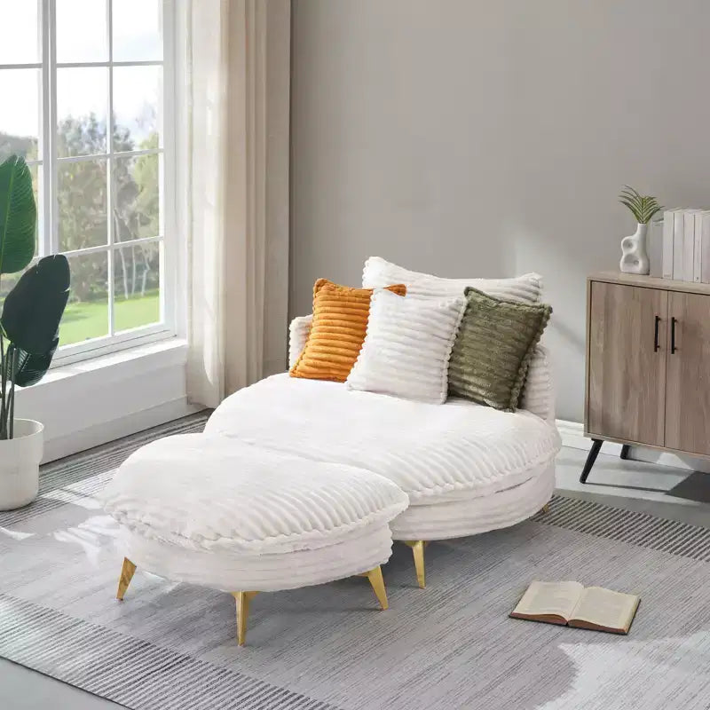 Moderner Sessel mit Hocker, gepolstertes extragroßes Einzelsessel-Sofa, tiefer Lounge-Sessel mit Fußstütze für Schlafzimmer, Wohnzimmer und Büro