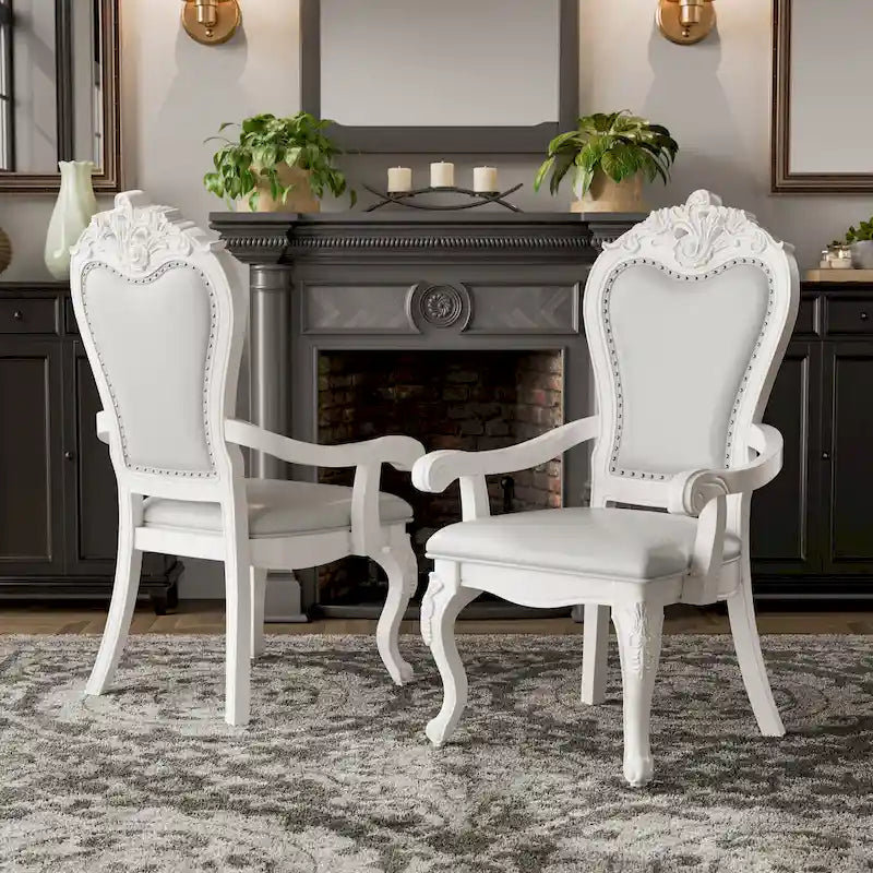 Furniture of America Eugene Traditionelle Esszimmer-Armstühle aus Massivholz mit Ziernagelbesatz und Cabriole-Beinen (2er-Set)