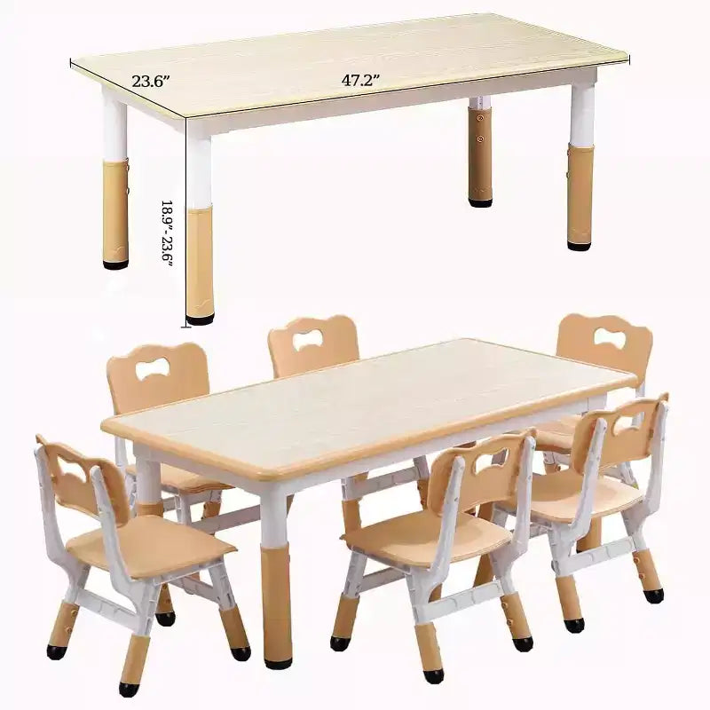 Kindertisch- und 6-Stuhl-Set, höhenverstellbarer Kindertisch und 6 Stühle für Kinder von 2–10 Jahren zum Basteln und Lernen, Tischplatte zum Beschriften, rutschfeste Tischbeine