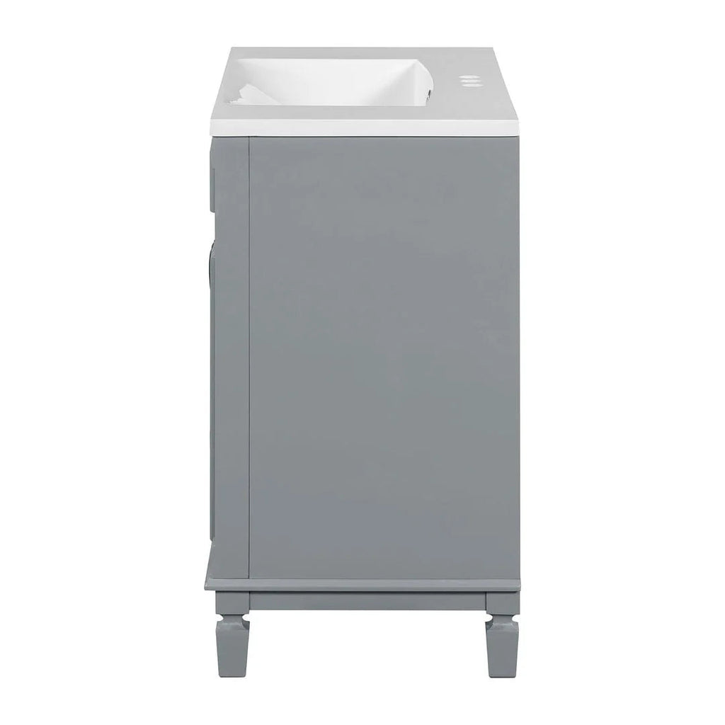 36" Moderner Badezimmer-Waschtisch mit Aufsatzwaschbecken und Spiegelschrank, 2 Türen und 2 Schubladen