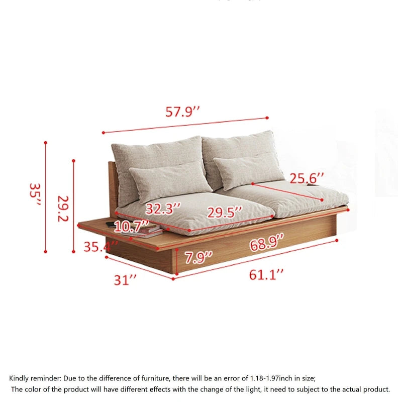 JASIWAY Baumwollsofa in Beige mit Holzgestell