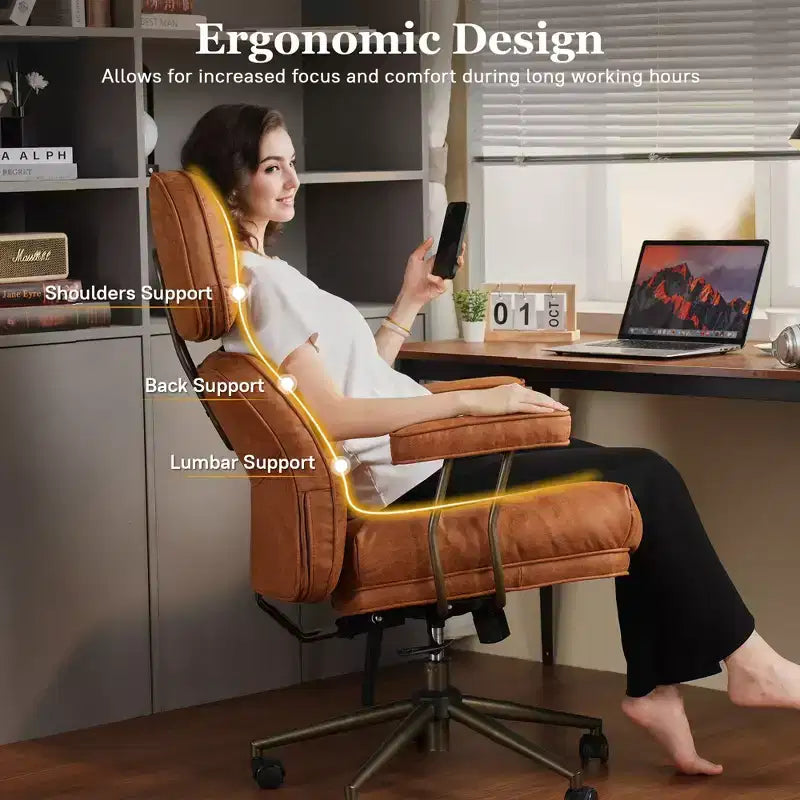 HOMLUX ergonomischer Chefsessel mit hoher Rückenlehne und Neigefunktion, komfortabler Lenden- und Nackenstütze