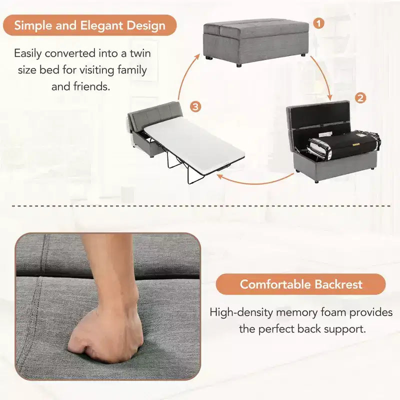 Wandelbares Twin-Size-Schlafsofa mit Bettkasten und Matratze – platzsparendes Gästebett für Wohnzimmer und Wohnung