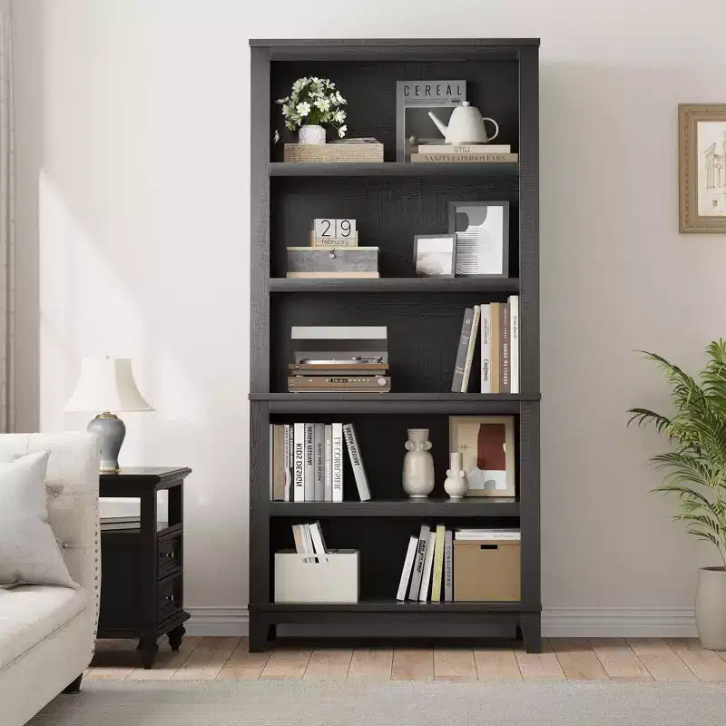 GustoWave 71 Zoll hohes Bücherregal mit verstellbaren Böden, 31,5 Zoll breit, Holzregal mit 5 Ebenen im Landhausstil, Vintage-Bücherregal