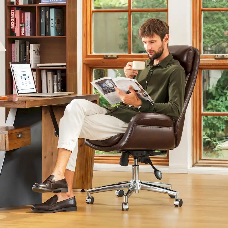 Glitzhome 48-Zoll Mid-Century verstellbarer Drehstuhl aus Kunstleder fürs Büro