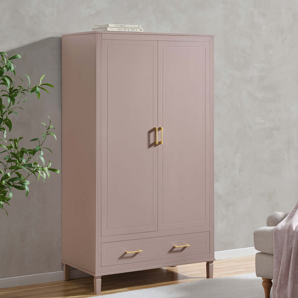 2-Tür-Kleiderschrank mit Schublade – Altrosa