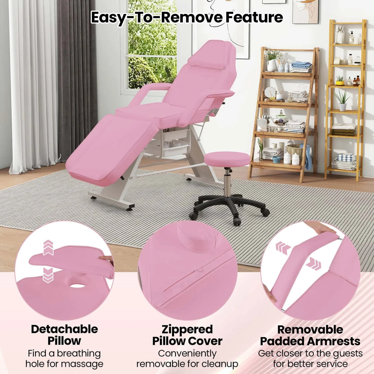 Costway 72 Massagebett mit hydraulischem Hocker und verstellbarer Rückenlehne &