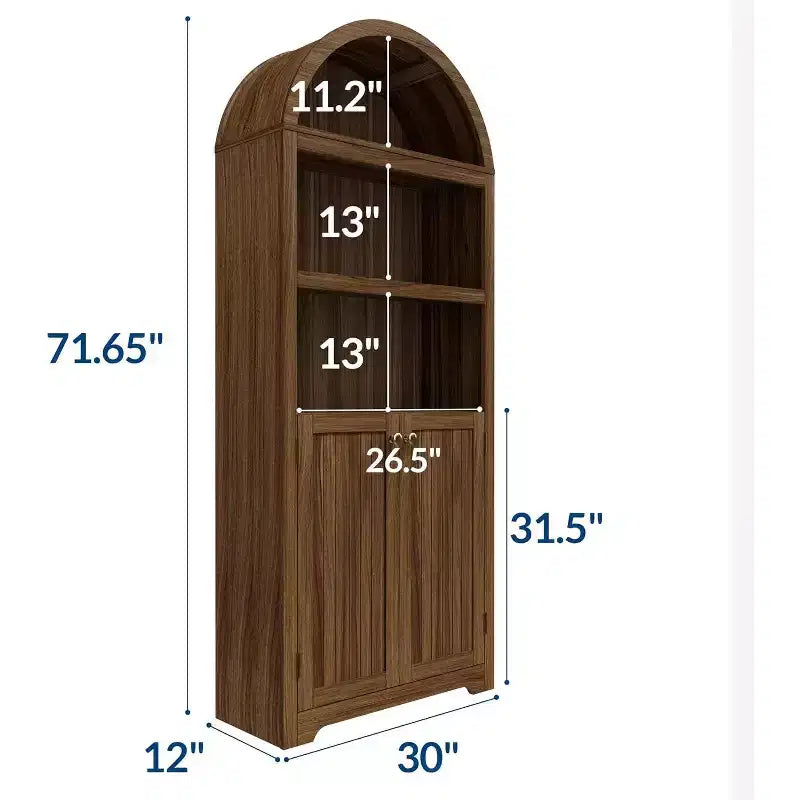 Hoher, gewölbter Schrank (72 Zoll), 5-stufiger gewölbter Bücherregal mit Doppeltüren und verstellbarem Einlegeboden, hölzerner Bücherregal mit Stauraum fürs Homeoffice
