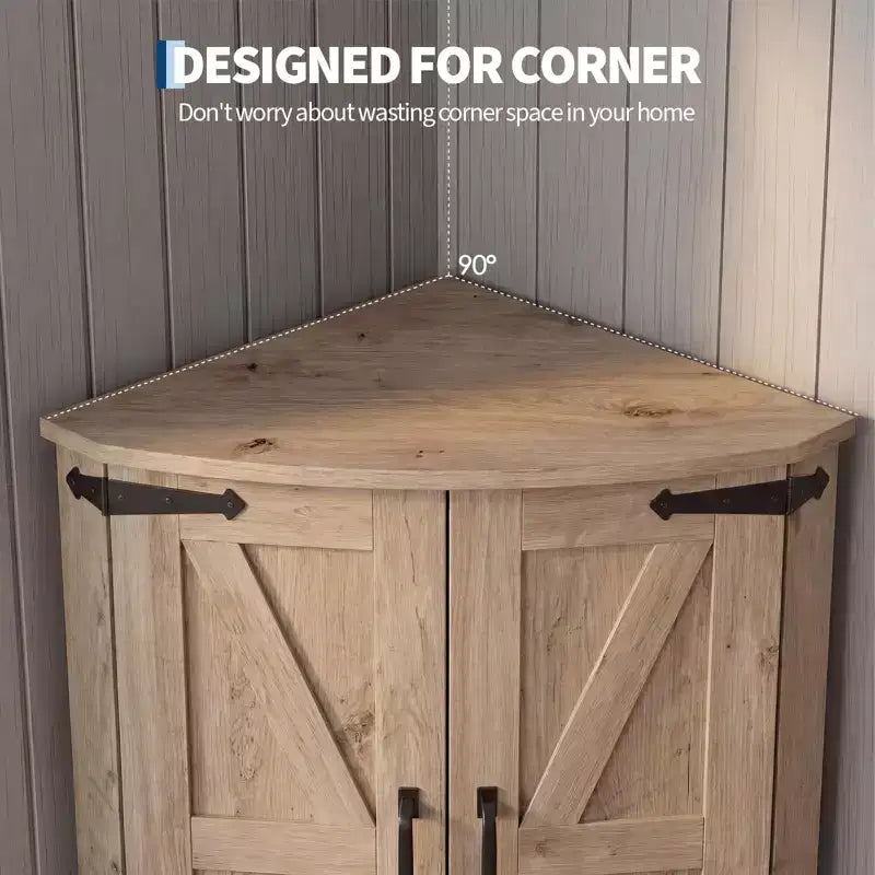 COZONY 65 Eckschrank im Landhausstil mit Türen und verstellbaren Einlegeböden, hoher Eckvorratsschrank für Küche und Wohnzimmer