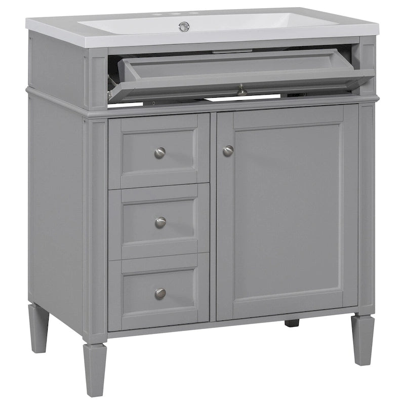 Badezimmerschrank mit integriertem Waschbecken und Kippschublade