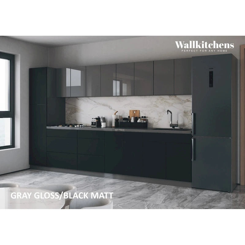 Küchen-Kollektion Elegant, schwarze Basis, Größe 11 Fuß breit - 135x24