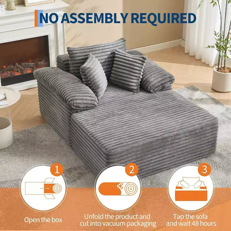 Übergroßes Chaiselongue-Sofa, Cord-Schlafsofa mit Kissen und breiten Armlehnen für Wohnzimmer, Schlafzimmer und Heimkino
