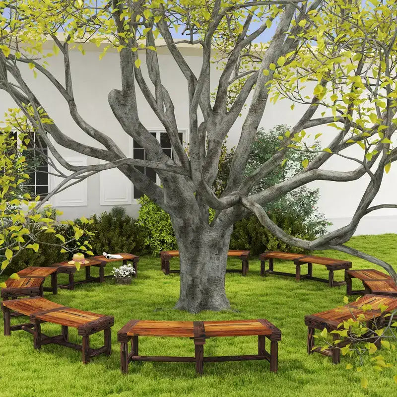 Outsunny Gartenbank aus Holz, halbkreisförmige Baum-Sitzbank für den Außenbereich, runde Baumbank