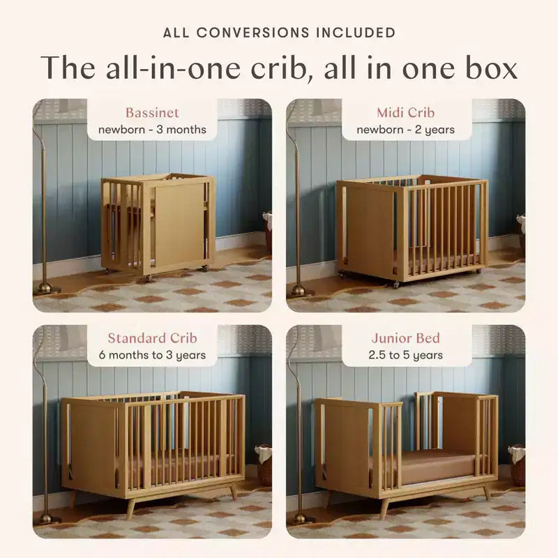 Babyletto Palma 8-in-1 wandelbares Kinderbett für alle Wachstumsphasen mit Beistellbett- und Kleinkindbett-Sets