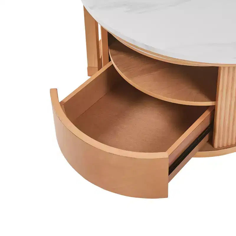 Moderner Couchtisch in Nesting-Bauweise mit Schublade, runder Wohnzimmertisch mit Stauraum