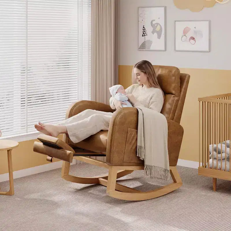 Moderner Schaukelstuhl mit Kissen & Seitentaschen, für Wohnzimmer, Schlafzimmer