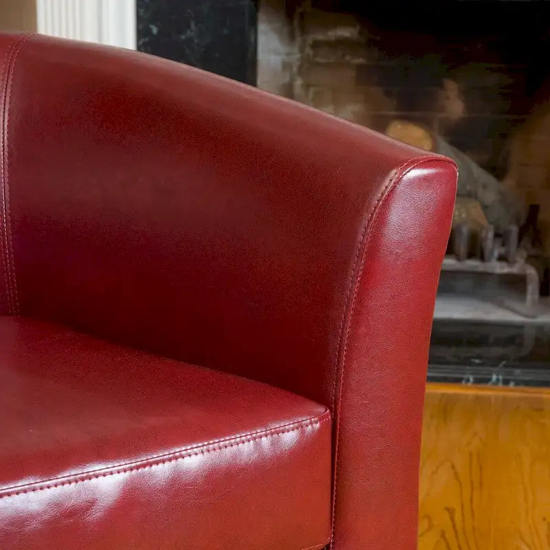 Clubsessel aus gebundenem Leder in Ochsenblutrot von Christopher Knight Home
