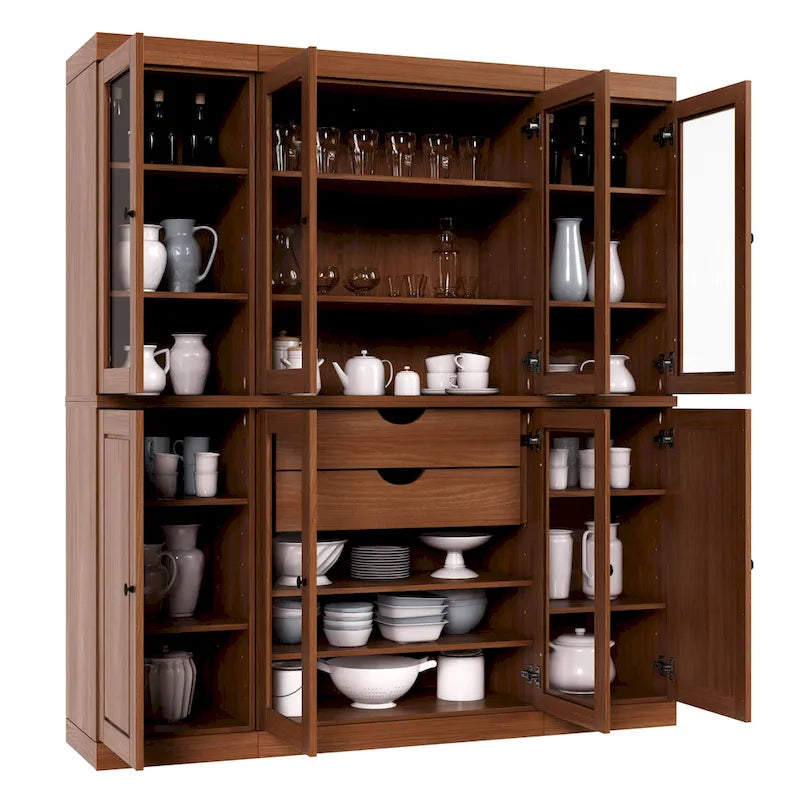 Küchenbuffet aus 100 % Massivholz mit Glas- oder Holztüren und 2-Schubladen-Set, 65 x 71,5