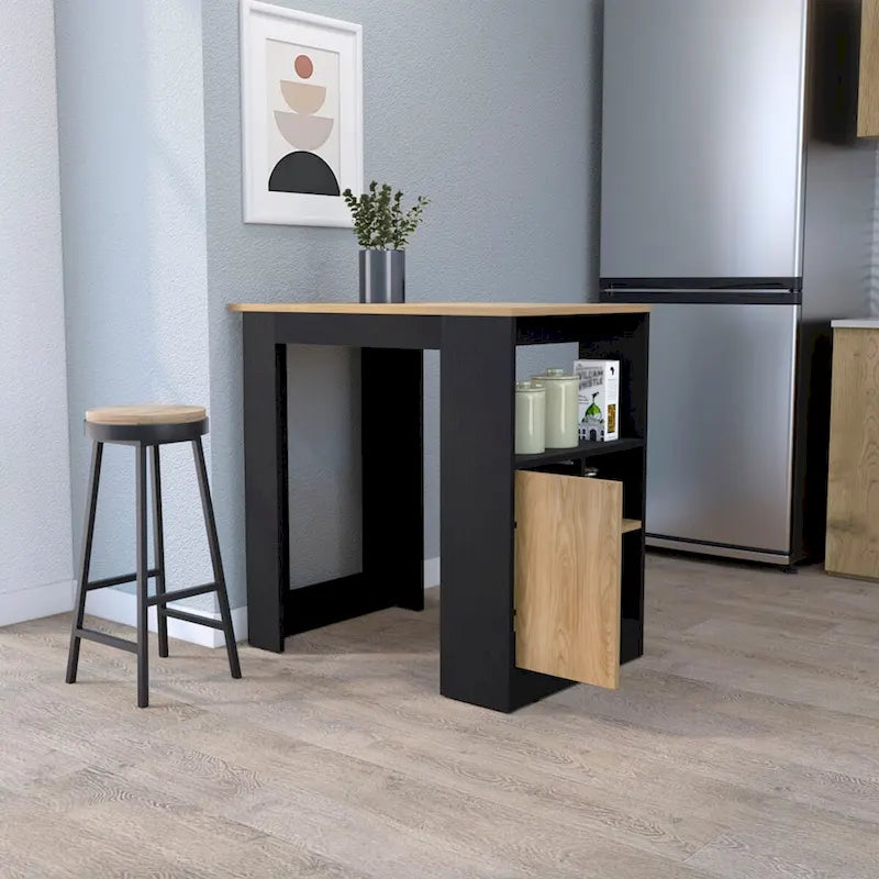 FM FURNITURE Arial Kücheninsel aus Melamin, Schwarz/Natur Eiche