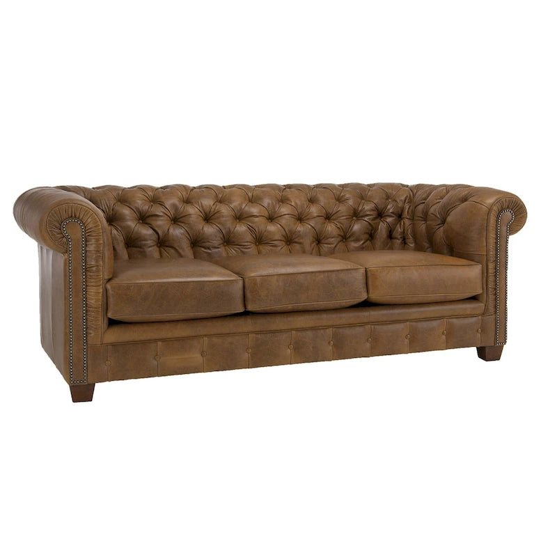 Hancock Chesterfield-Sofa mit Tufting aus genarbtem italienischem Leder – 79 H x 218 B x 102 T (cm)