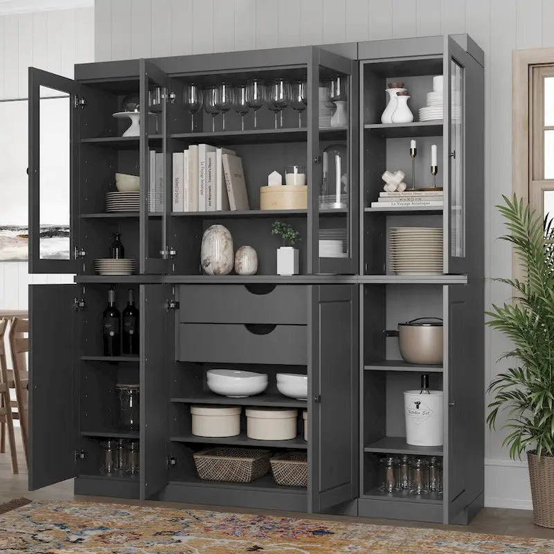 Küchenbuffet aus 100 % Massivholz mit Glas- oder Holztüren und 2-Schubladen-Set, 65 x 71,5