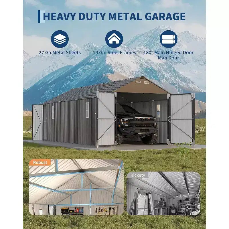 12 × 25 Fuß großer, vollständig geschlossener Metall-Carport mit Vertikaldach und Stahlrahmen