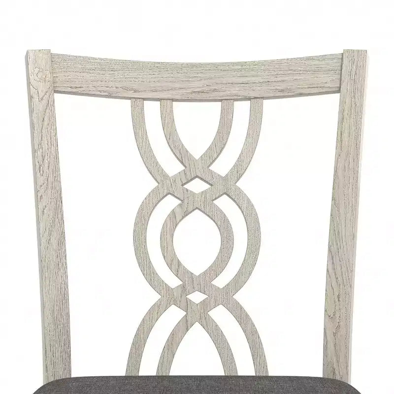 VECELO Rustikale Esszimmerstühle aus Holz, Küchenstühle aus Kautschukholz mit gepolsterter Sitzfläche und eleganter, durchbrochener Rückenlehne, Grau
