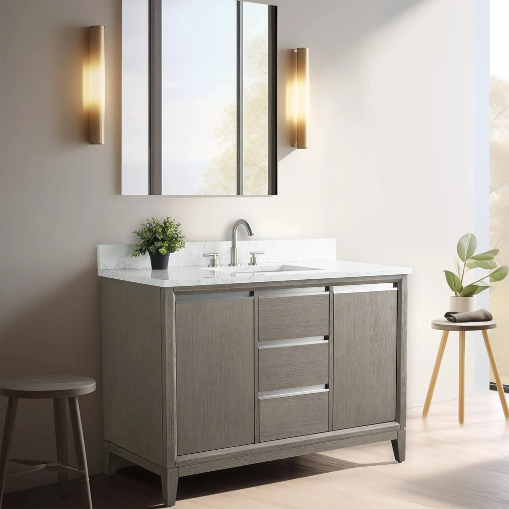 Vanity Art Badezimmerschrank mit Keramikwaschbecken und Platte aus technischem Marmor