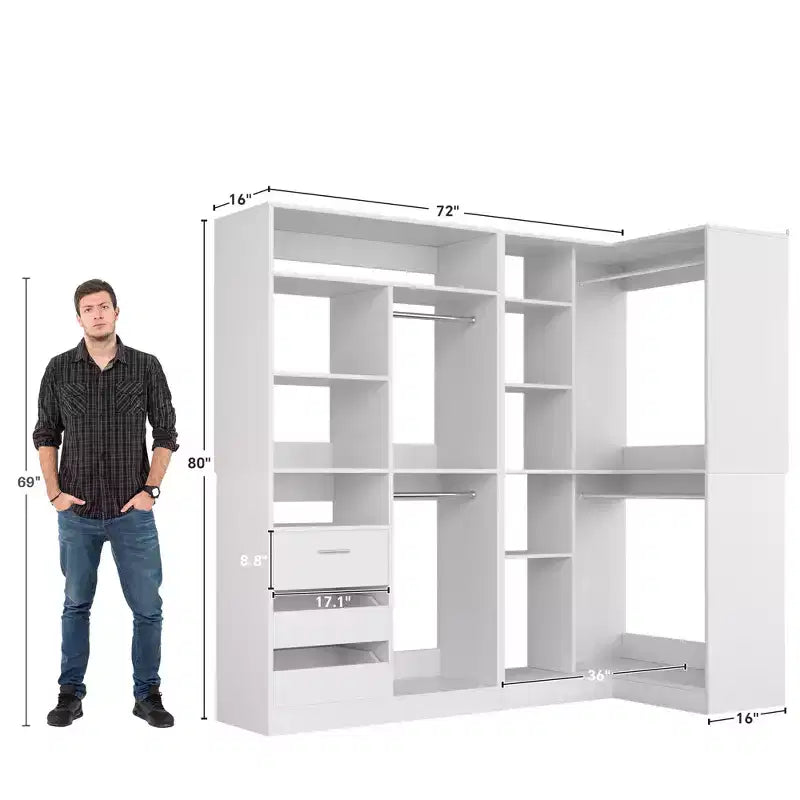 Besiost 2er-Set Eckschranksystem mit Turmregal, freistehender Kleiderschrank-Organizer mit Schubladen