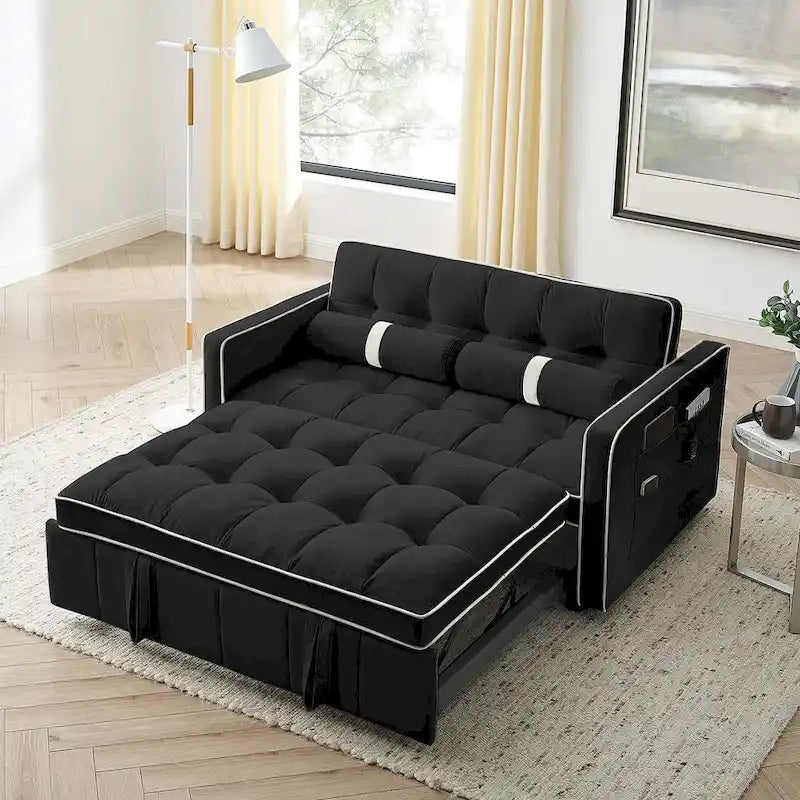 Multifunktionales Samt-Schlafsofa mit Ausziehfunktion, verstellbarer Rückenlehne und Kissen – k. A.