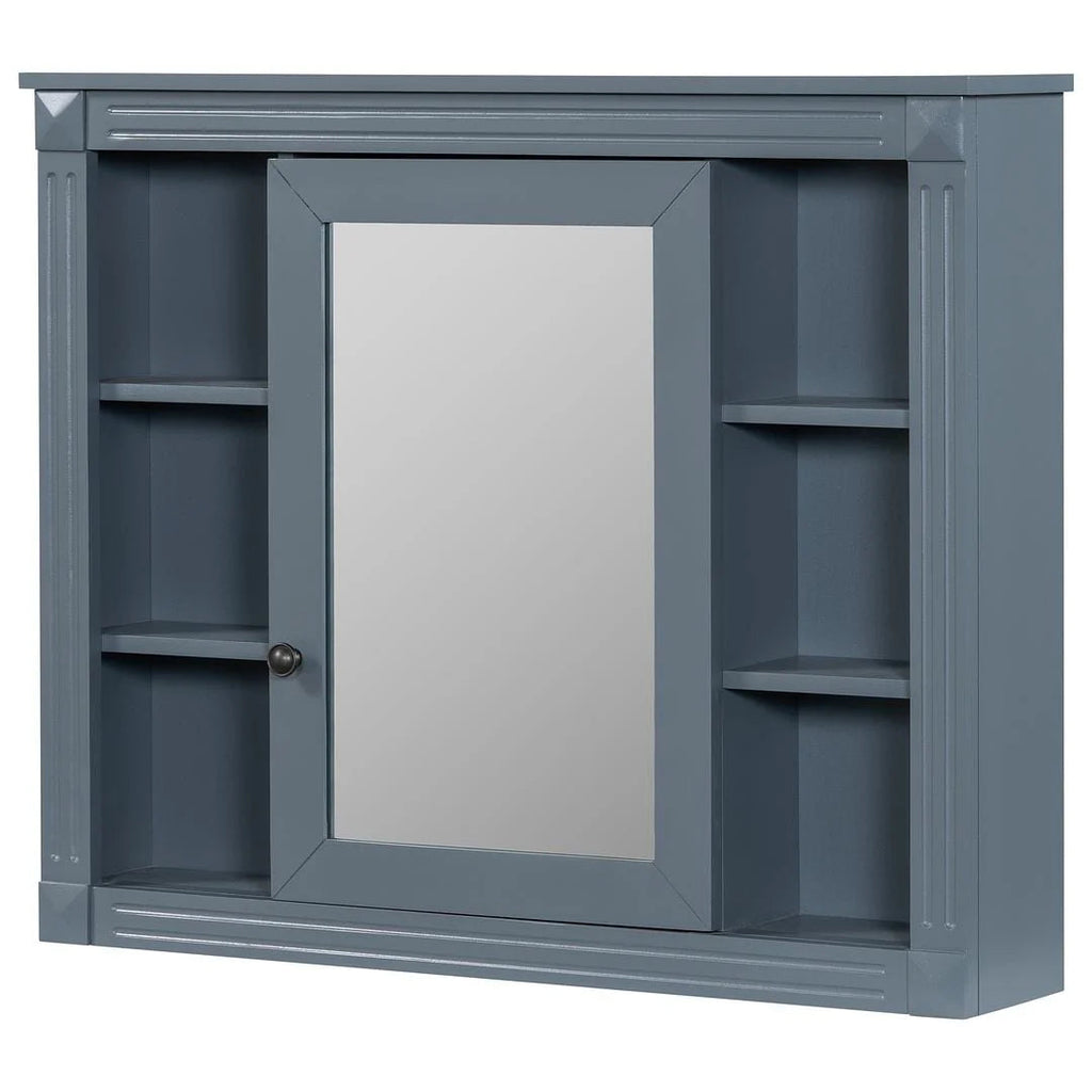 36" Moderner Badezimmer-Waschtisch mit Aufsatzwaschbecken und Spiegelschrank, 2 Türen und 2 Schubladen