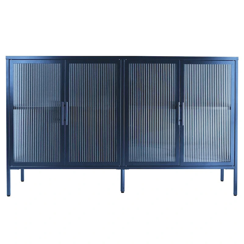 Stilvoller 4-türiger Vitrinenschrank aus gehärtetem Glas, 4 Glastüren, verstellbares Einlegeboden