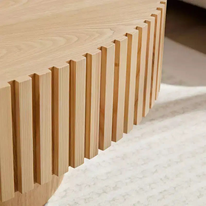 Ovaler/Quadratischer Couchtisch, minimalistischer geriffelter Mitteltisch, Beistelltisch, natürliche Esche/Nussbaum/Mattschwarz – ModernLuxe