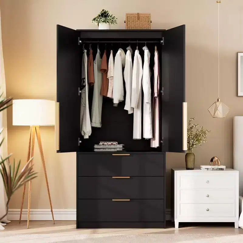 Kleiderschrank mit 2 Türen, 3 Schubladen und Kleiderstange