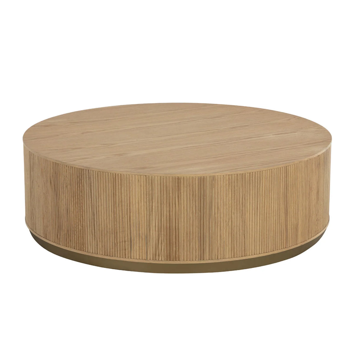 Couchtisch aus rustikaler Eiche mit Rillen | Gebürstetes Gold-Finish